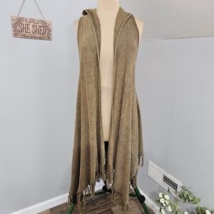 POL Hooded Sleeveless Duster Vest Open Front Cotton Small Boho Layering Small